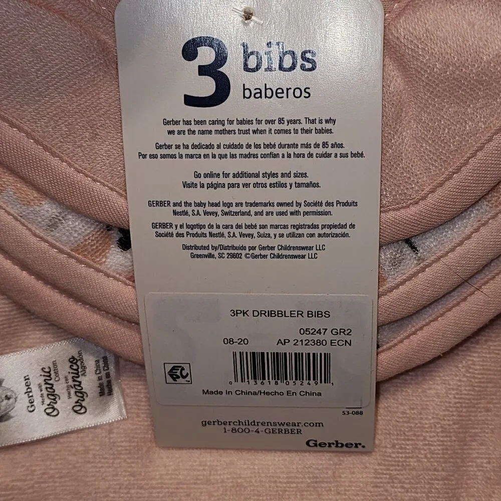 Gerber Organic baby girl bibs 3  sets of 3 Princess Floral